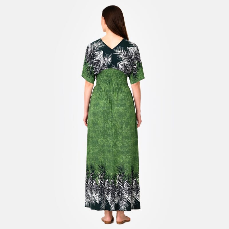 La Marey Green Smocked Waist Kaftan Sleeve Maxi Dress - One Size Fits Most