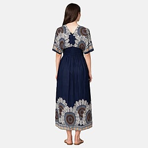 La Marey Navy Blue Smocked Waist Kaftan Sleeve Maxi Dress - One Size Plus