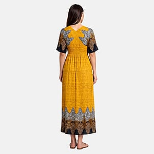 La Marey Yellow Smocked Waist Kaftan Sleeve Maxi Dress - One Size Plus