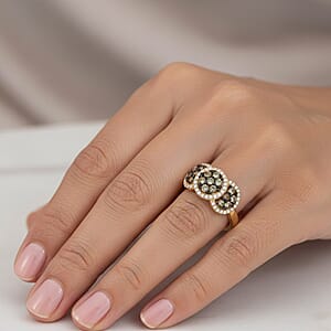 D'Joy Premium Ambanja Demantoid Garnet and White Zircon 1.00 ctw Greenfire Mosaic Ring in 18K Vermeil Yellow Gold Over Sterling Silver (Size 5.0)