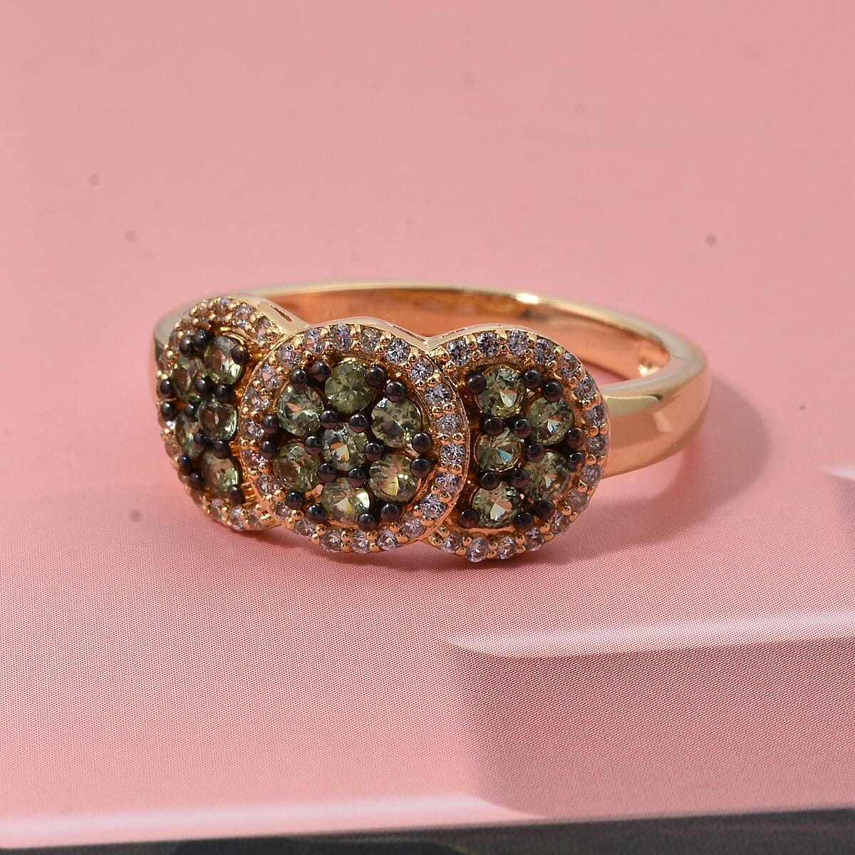 D'Joy Premium Ambanja Demantoid Garnet and White Zircon 1.00 ctw Greenfire Mosaic Ring in 18K Vermeil Yellow Gold Over Sterling Silver (Size 6.0) image number 1