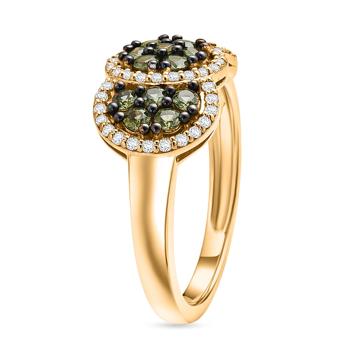 D'Joy Premium Ambanja Demantoid Garnet and White Zircon 1.00 ctw Greenfire Mosaic Ring in 18K Vermeil Yellow Gold Over Sterling Silver (Size 6.0) image number 3