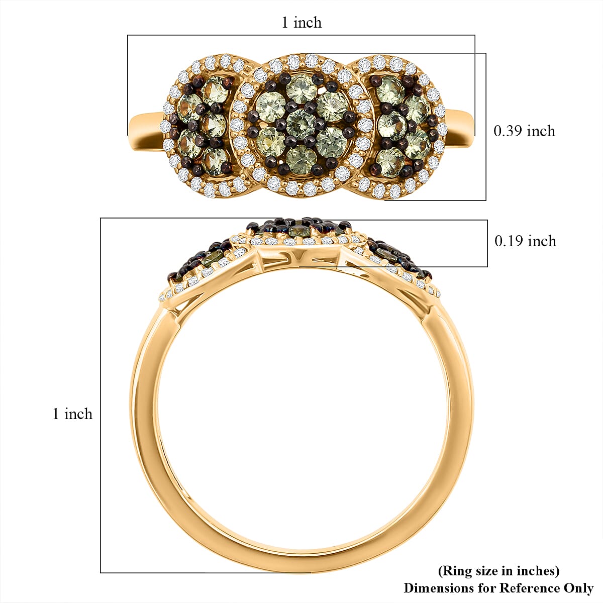 D'Joy Premium Ambanja Demantoid Garnet and White Zircon 1.00 ctw Greenfire Mosaic Ring in 18K Vermeil Yellow Gold Over Sterling Silver (Size 6.0) image number 5