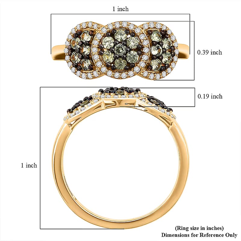 D'Joy Premium Ambanja Demantoid Garnet and White Zircon 1.00 ctw Greenfire Mosaic Ring in 18K Vermeil Yellow Gold Over Sterling Silver (Size 6.0)