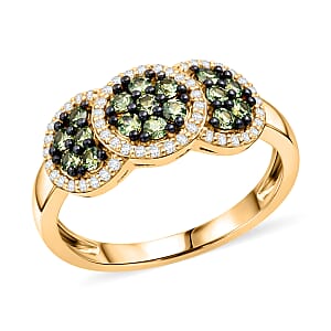 D'Joy Premium Ambanja Demantoid Garnet and White Zircon 1.00 ctw Greenfire Mosaic Ring in 18K Vermeil Yellow Gold Over Sterling Silver (Size 9.0)