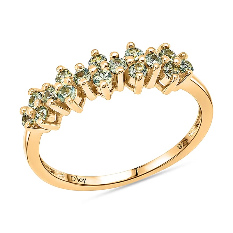 D'Joy Premium Ambanja Demantoid Garnet 0.65 ctw Nature’s Flame Band Ring in 18K Vermeil Yellow Gold Over Sterling Silver (Size 10.0)