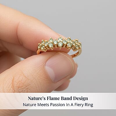D'Joy Premium Ambanja Demantoid Garnet 0.65 ctw Nature’s Flame Band Ring in 18K Vermeil Yellow Gold Over Sterling Silver (Size 10.0)