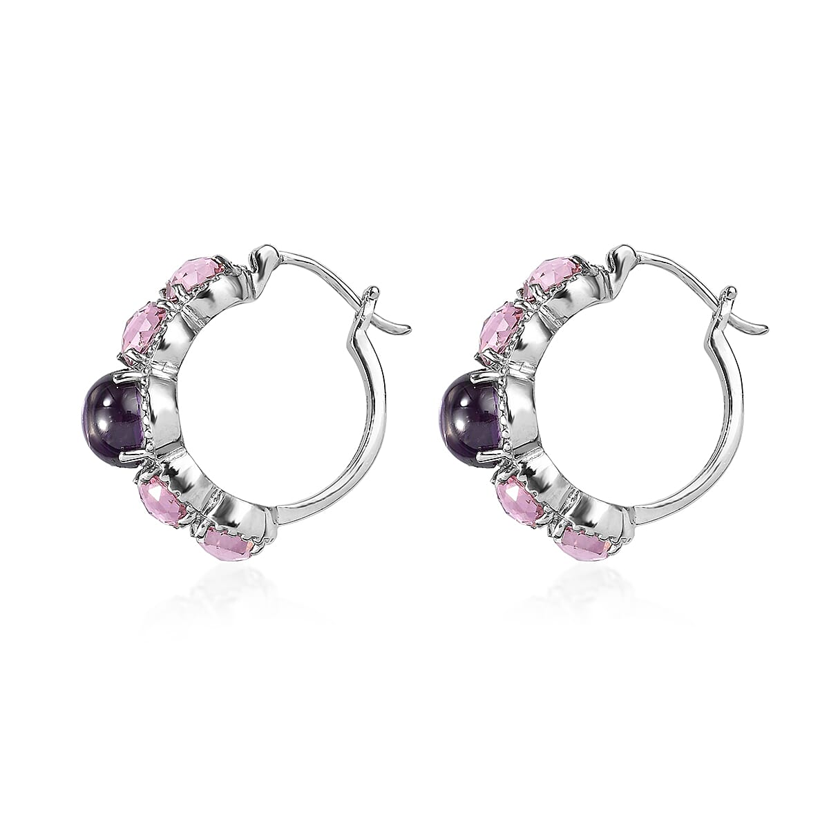EverTrue Simulated Amethyst Color and Pink Diamond Earrings in Stainless Steel image number 3