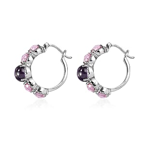 EverTrue Simulated Amethyst Color and Pink Diamond Earrings in Stainless Steel