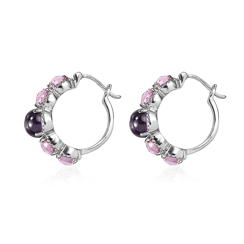 EverTrue Simulated Amethyst Color and Pink Diamond Earrings in Stainless Steel