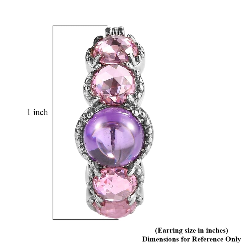 EverTrue Simulated Amethyst Color and Pink Diamond Earrings in Stainless Steel
