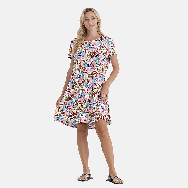 La Marey Multi Color Short Sleeves Dress One Size Fits Most
