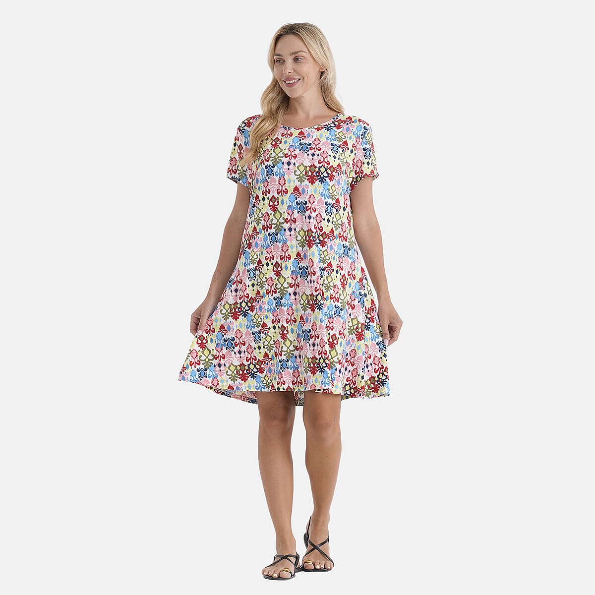 La Marey Multi Color Short Sleeves Dress One Size Fits Most image number 3