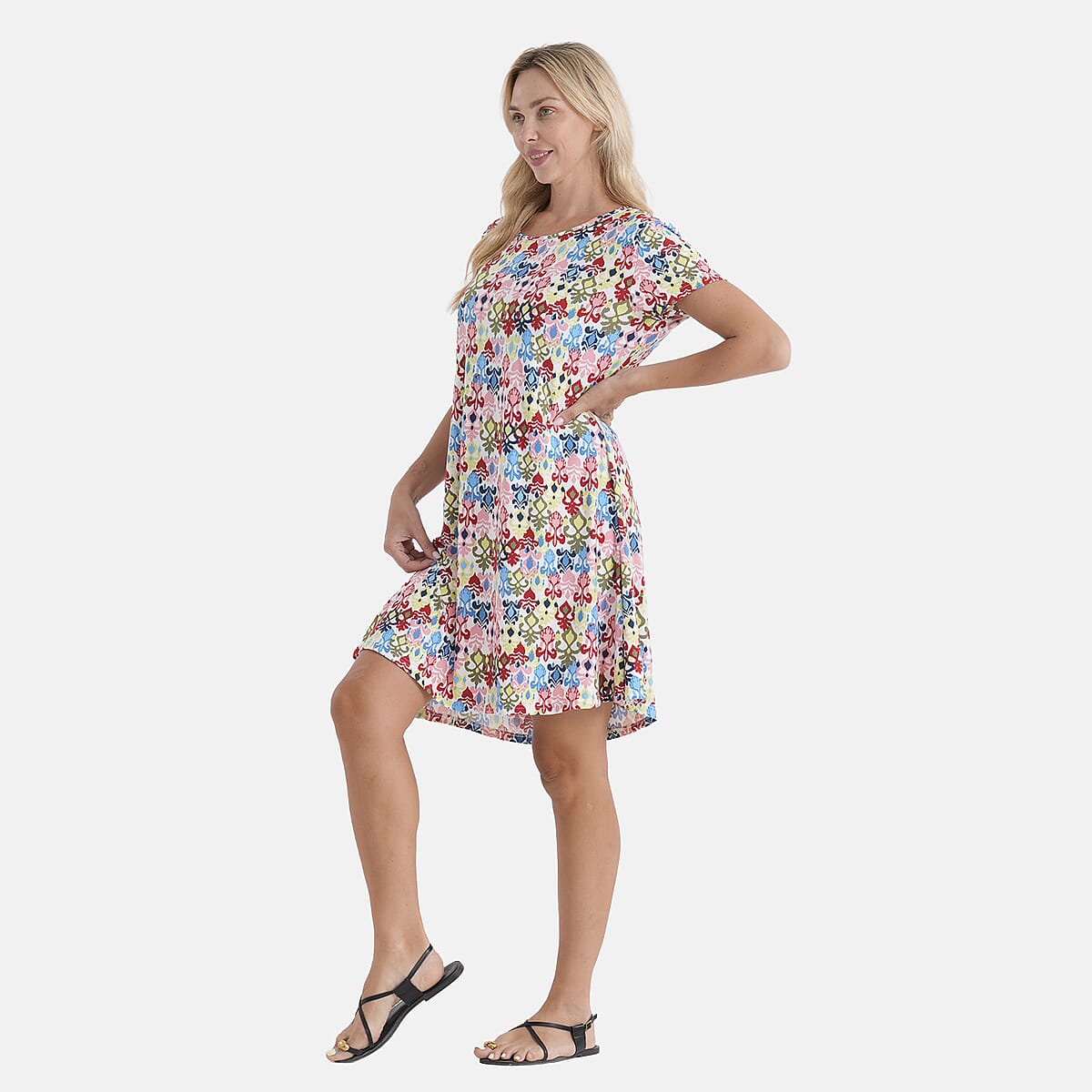 La Marey Multi Color Short Sleeves Dress One Size Fits Most image number 4
