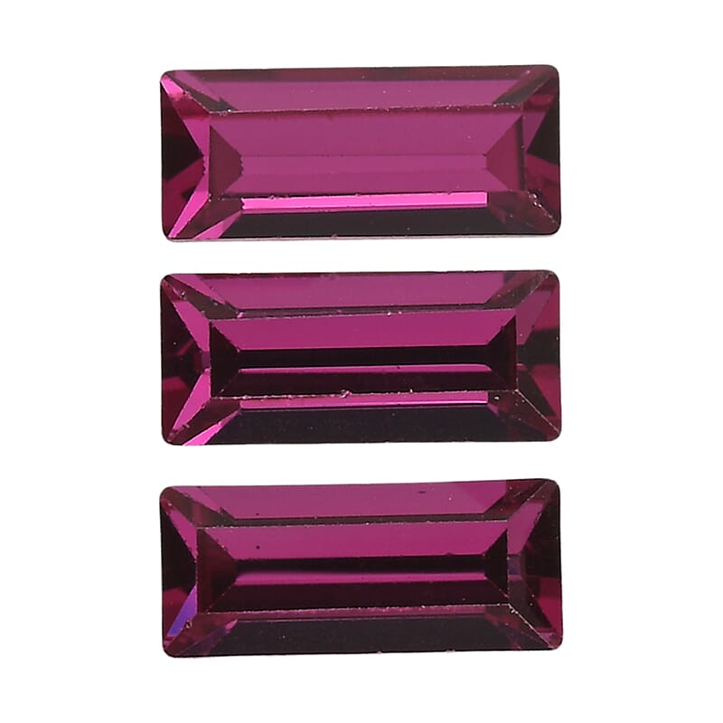 1.22 ctw Baguette Cut Fuchsia Swarovski Crystal Loose Stone (Set Of 3) (7x3 mm)
