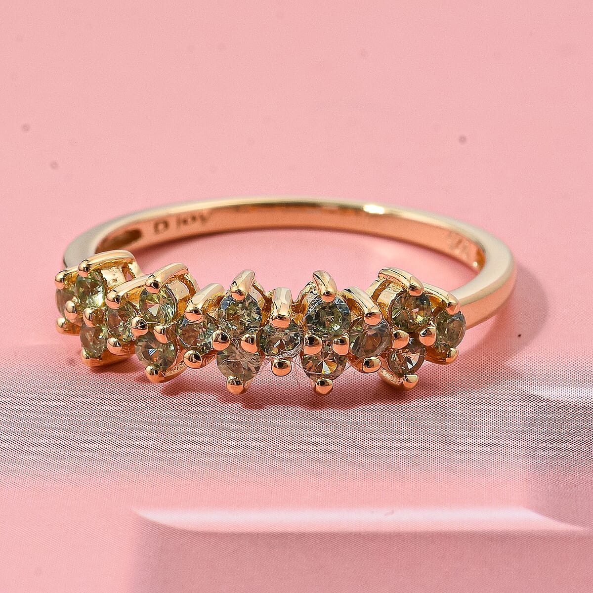 D'Joy Premium Ambanja Demantoid Garnet 0.65 ctw Nature&rsquo;s Flame Band Ring in 18K Vermeil Yellow Gold Over Sterling Silver (Size 8.0) image number 1