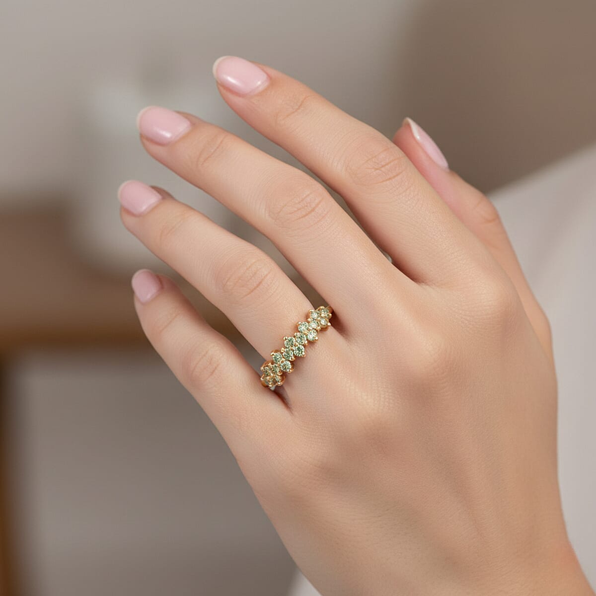 D'Joy Premium Ambanja Demantoid Garnet 0.65 ctw Nature&rsquo;s Flame Band Ring in 18K Vermeil Yellow Gold Over Sterling Silver (Size 8.0) image number 2