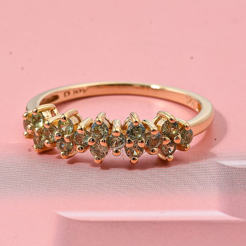 D'Joy Premium Ambanja Demantoid Garnet 0.65 ctw Nature’s Flame Band Ring in 18K Vermeil Yellow Gold Over Sterling Silver (Size 9.0)