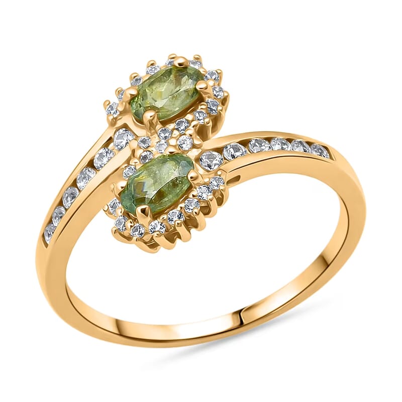 D'Joy Premium Ambanja Demantoid Garnet and White Zircon 1.00 ctw Ring in 18K Vermeil Yellow Gold Over Sterling Silver (Size 10.0)