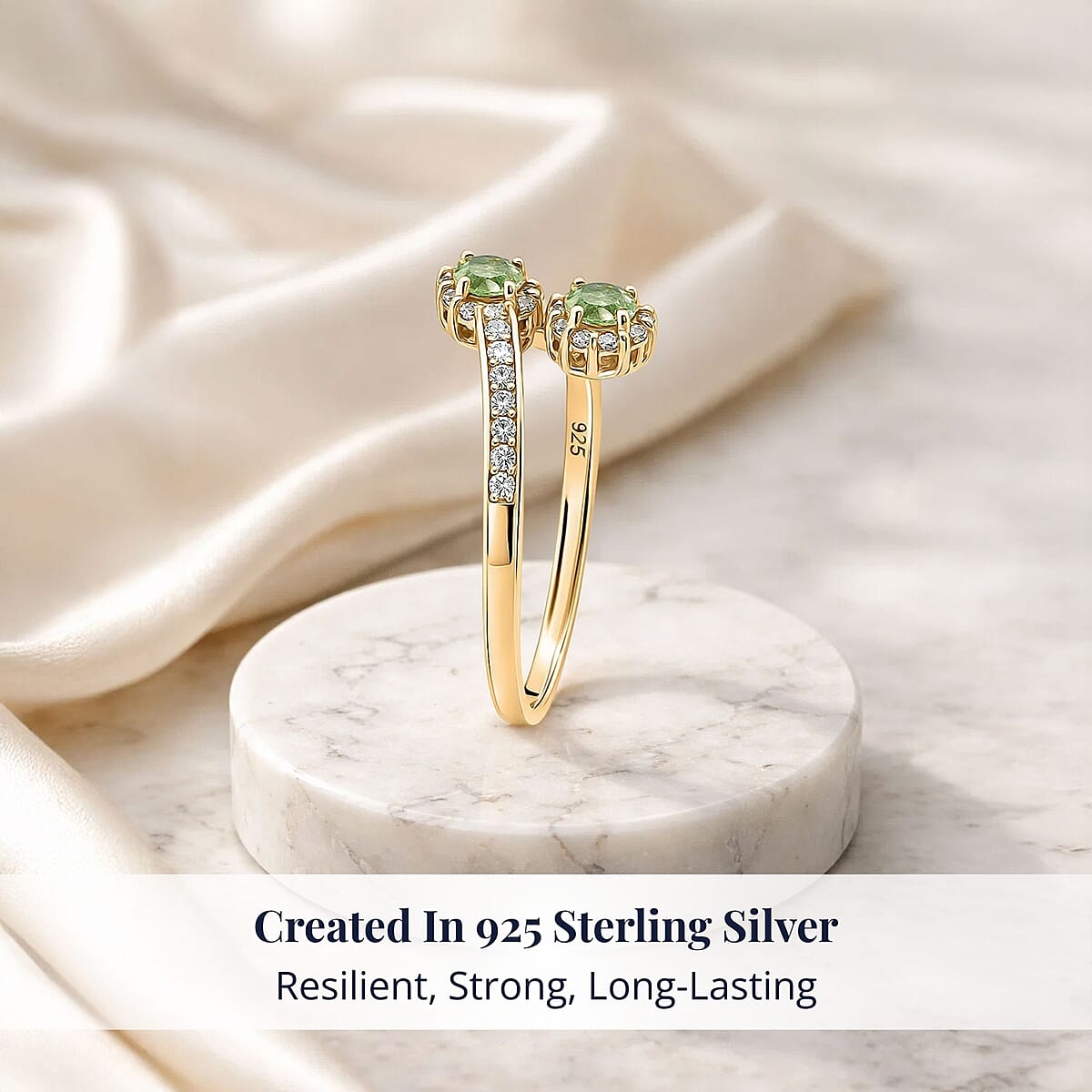 D'Joy Premium Ambanja Demantoid Garnet and White Zircon 1.00 ctw Forest Flame Crossover Ring in 18K Vermeil Yellow Gold Over Sterling Silver (Size 5.0) image number 2
