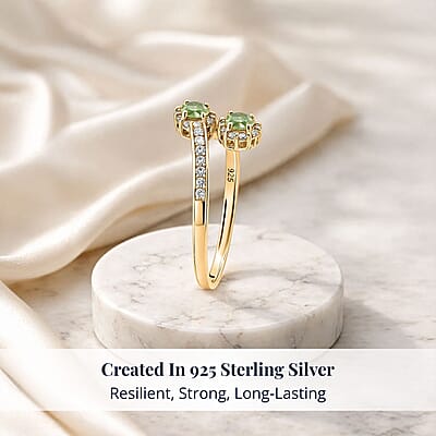 D'Joy Premium Ambanja Demantoid Garnet and White Zircon 1.00 ctw Forest Flame Crossover Ring in 18K Vermeil Yellow Gold Over Sterling Silver (Size 5.0)