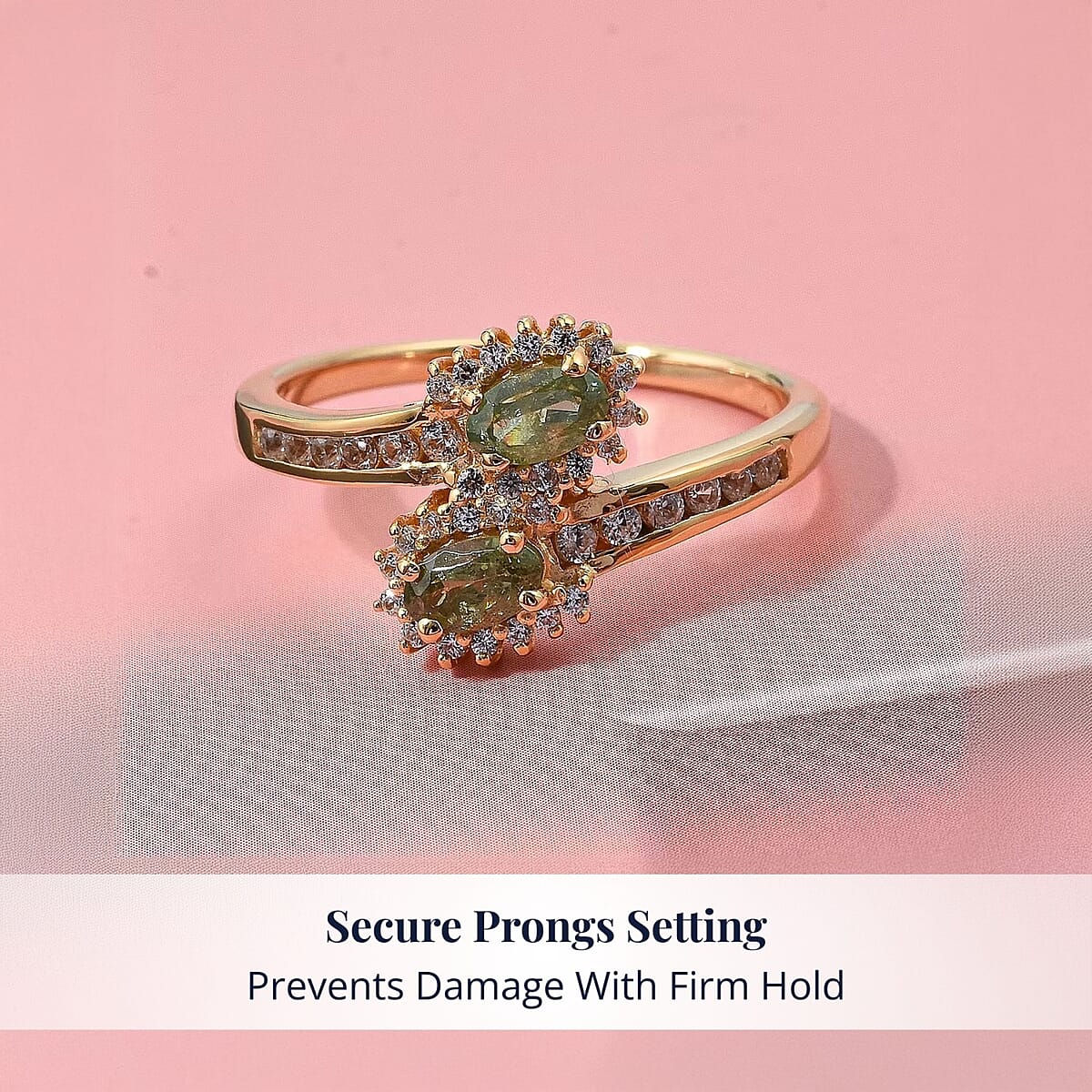 D'Joy Premium Ambanja Demantoid Garnet and White Zircon 1.00 ctw Forest Flame Crossover Ring in 18K Vermeil Yellow Gold Over Sterling Silver (Size 5.0) image number 3