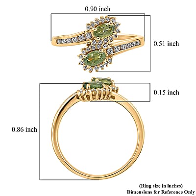 D'Joy Premium Ambanja Demantoid Garnet and White Zircon 1.00 ctw Forest Flame Crossover Ring in 18K Vermeil Yellow Gold Over Sterling Silver (Size 5.0)