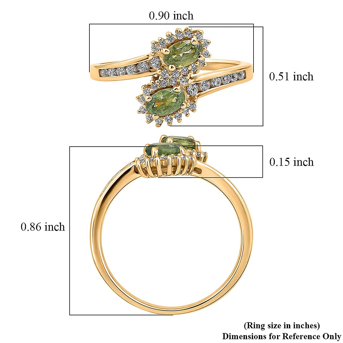 D'Joy Premium Ambanja Demantoid Garnet and White Zircon 1.00 ctw Forest Flame Crossover Ring in 18K Vermeil Yellow Gold Over Sterling Silver (Size 6.0) image number 5