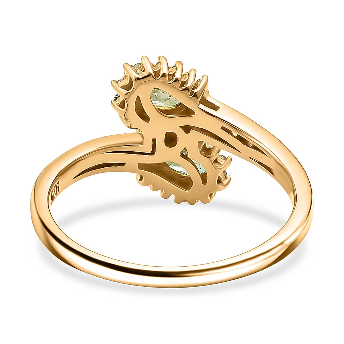 D'Joy Premium Ambanja Demantoid Garnet and White Zircon 1.00 ctw Forest Flame Crossover Ring in 18K Vermeil Yellow Gold Over Sterling Silver (Size 6.0) image number 6