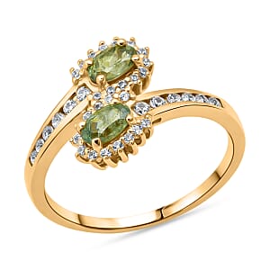 D'Joy Premium Ambanja Demantoid Garnet and White Zircon 1.00 ctw Forest Flame Crossover Ring in 18K Vermeil Yellow Gold Over Sterling Silver (Size 8.0)