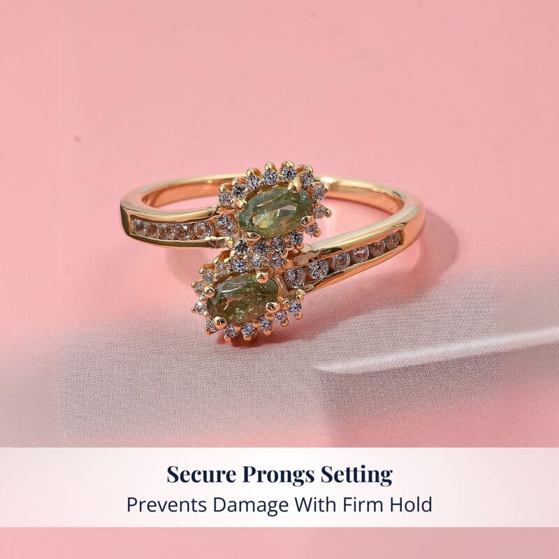 D'Joy Premium Ambanja Demantoid Garnet and White Zircon 1.00 ctw Forest Flame Crossover Ring in 18K Vermeil Yellow Gold Over Sterling Silver (Size 8.0)