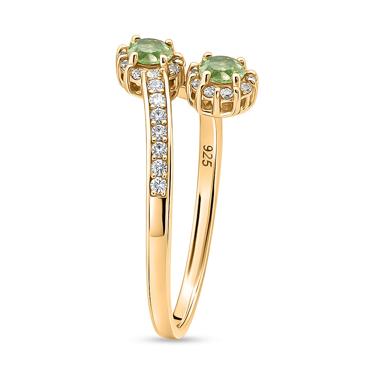 D'Joy Premium Ambanja Demantoid Garnet and White Zircon 1.00 ctw Forest Flame Crossover Ring in 18K Vermeil Yellow Gold Over Sterling Silver (Size 9.0) image number 3