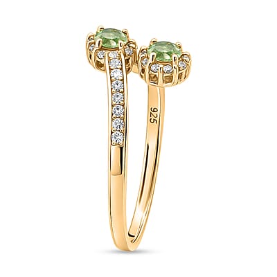 D'Joy Premium Ambanja Demantoid Garnet and White Zircon 1.00 ctw Forest Flame Crossover Ring in 18K Vermeil Yellow Gold Over Sterling Silver (Size 9.0)