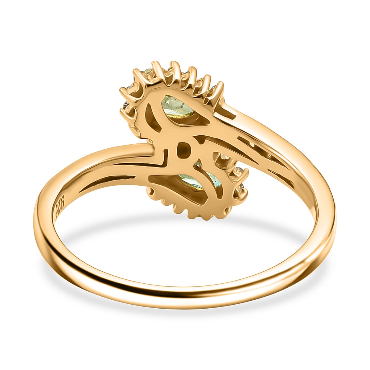 D'Joy Premium Ambanja Demantoid Garnet and White Zircon 1.00 ctw Forest Flame Crossover Ring in 18K Vermeil Yellow Gold Over Sterling Silver (Size 9.0) image number 4