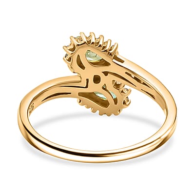 D'Joy Premium Ambanja Demantoid Garnet and White Zircon 1.00 ctw Forest Flame Crossover Ring in 18K Vermeil Yellow Gold Over Sterling Silver (Size 9.0)