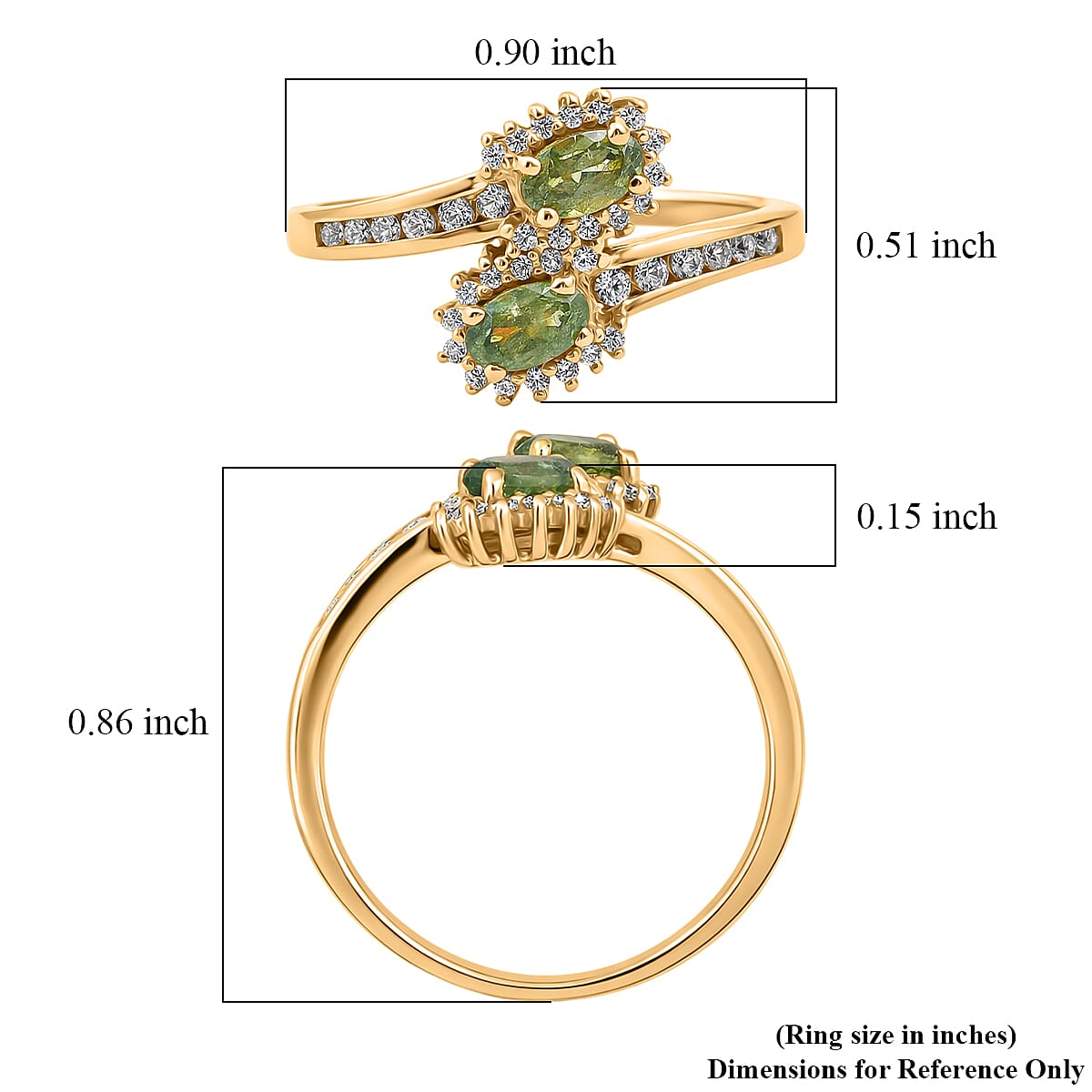 D'Joy Premium Ambanja Demantoid Garnet and White Zircon 1.00 ctw Forest Flame Crossover Ring in 18K Vermeil Yellow Gold Over Sterling Silver (Size 9.0) image number 5