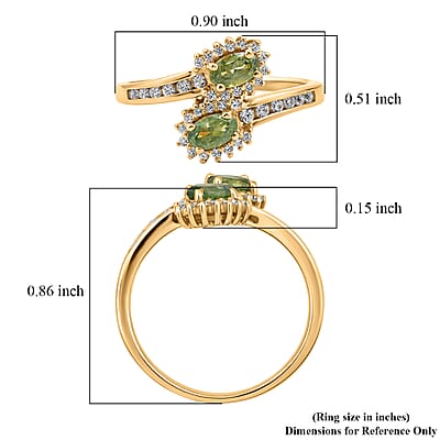 D'Joy Premium Ambanja Demantoid Garnet and White Zircon 1.00 ctw Forest Flame Crossover Ring in 18K Vermeil Yellow Gold Over Sterling Silver (Size 9.0)