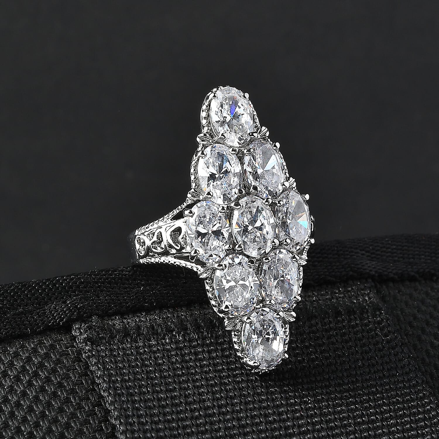 EverTrue Simulated Diamond Cluster Ring in Stainless Steel (Size 10.0) 12.00 ctw