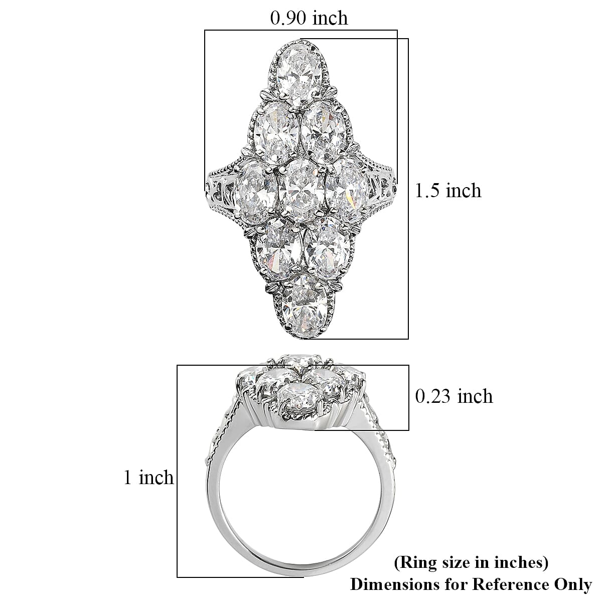 EverTrue Simulated Diamond Cluster Ring in Stainless Steel (Size 10.0) 12.00 ctw