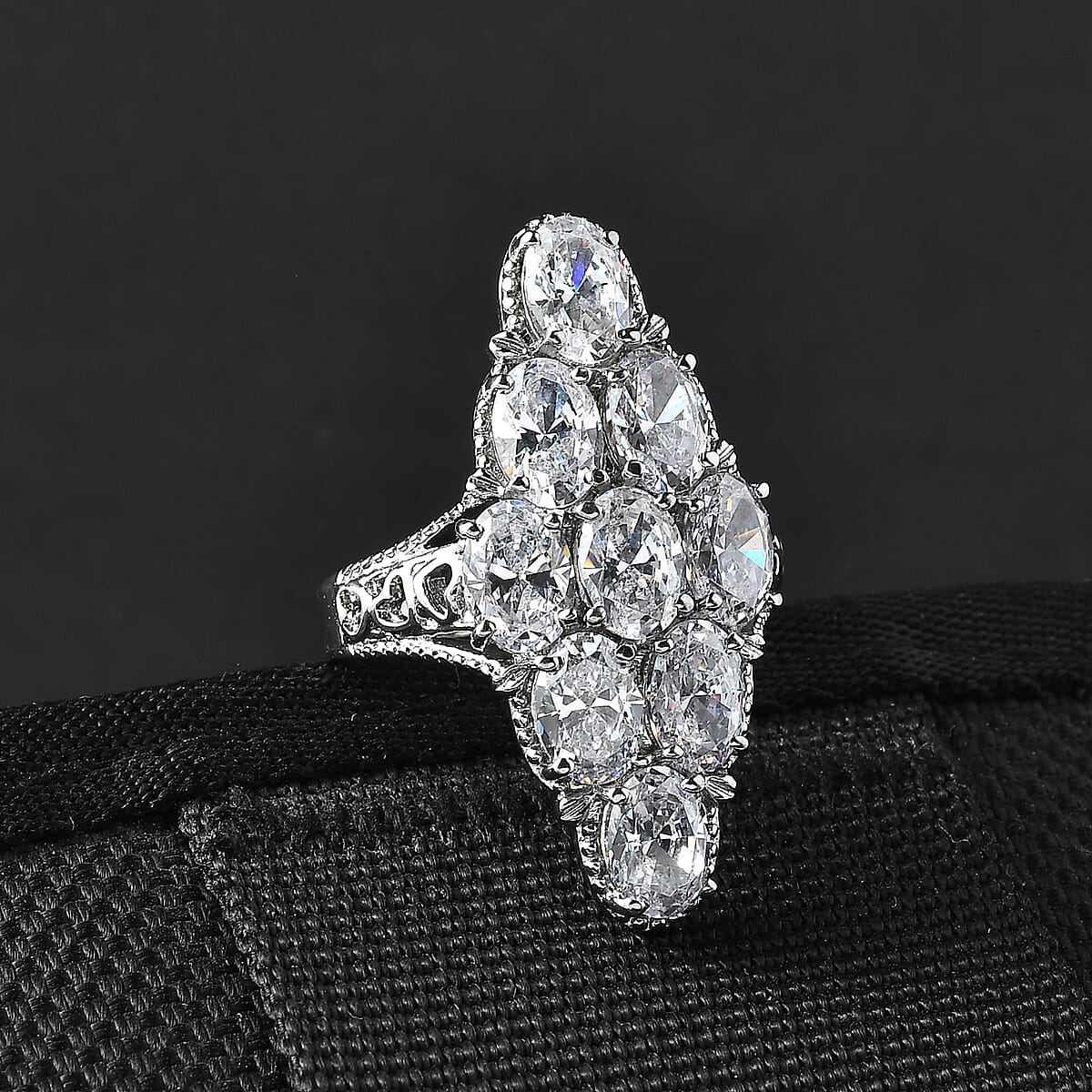 EverTrue Simulated Diamond Cluster Ring in Stainless Steel (Size 5.0) 12.00 ctw image number 1