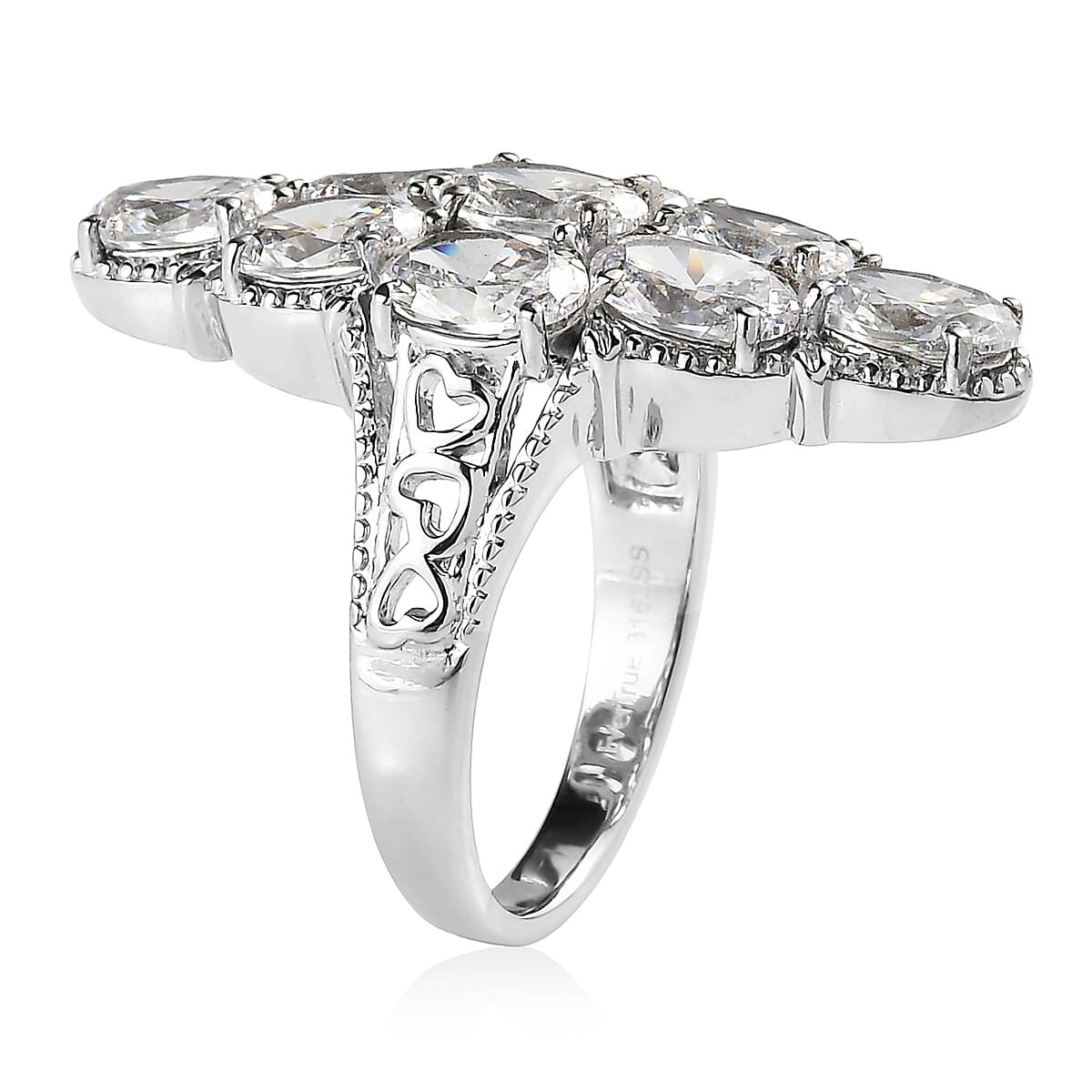 EverTrue Simulated Diamond Cluster Ring in Stainless Steel (Size 5.0) 12.00 ctw image number 3