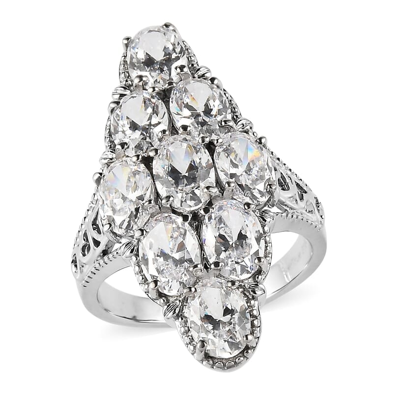 EverTrue Simulated Diamond Cluster Ring in Stainless Steel (Size 6.0) 12.00 ctw