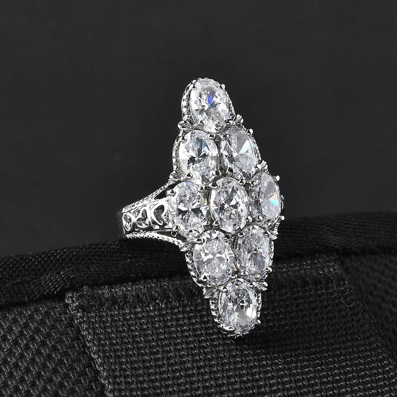 EverTrue Simulated Diamond Cluster Ring in Stainless Steel (Size 6.0) 12.00 ctw