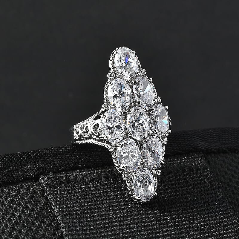 EverTrue Simulated Diamond Cluster Ring in Stainless Steel (Size 6.0) 12.00 ctw