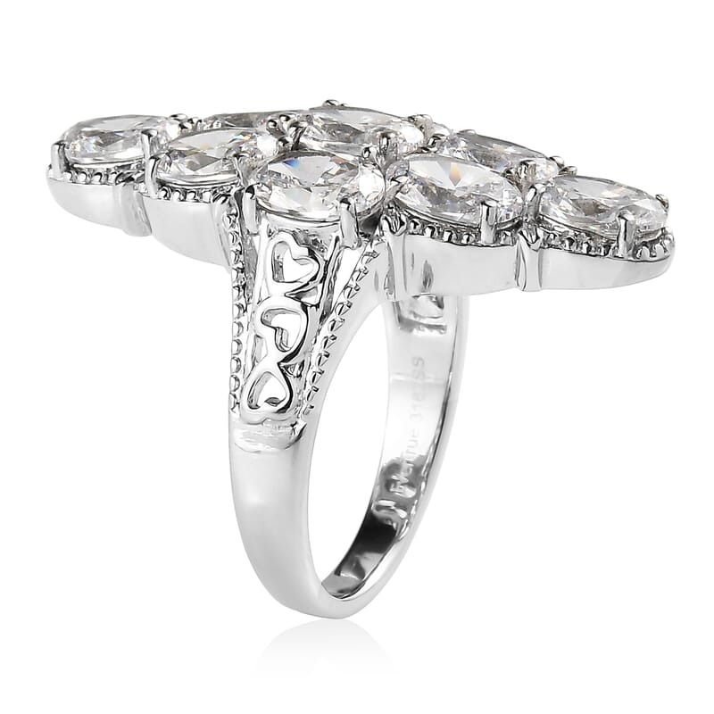 EverTrue Simulated Diamond Cluster Ring in Stainless Steel (Size 6.0) 12.00 ctw