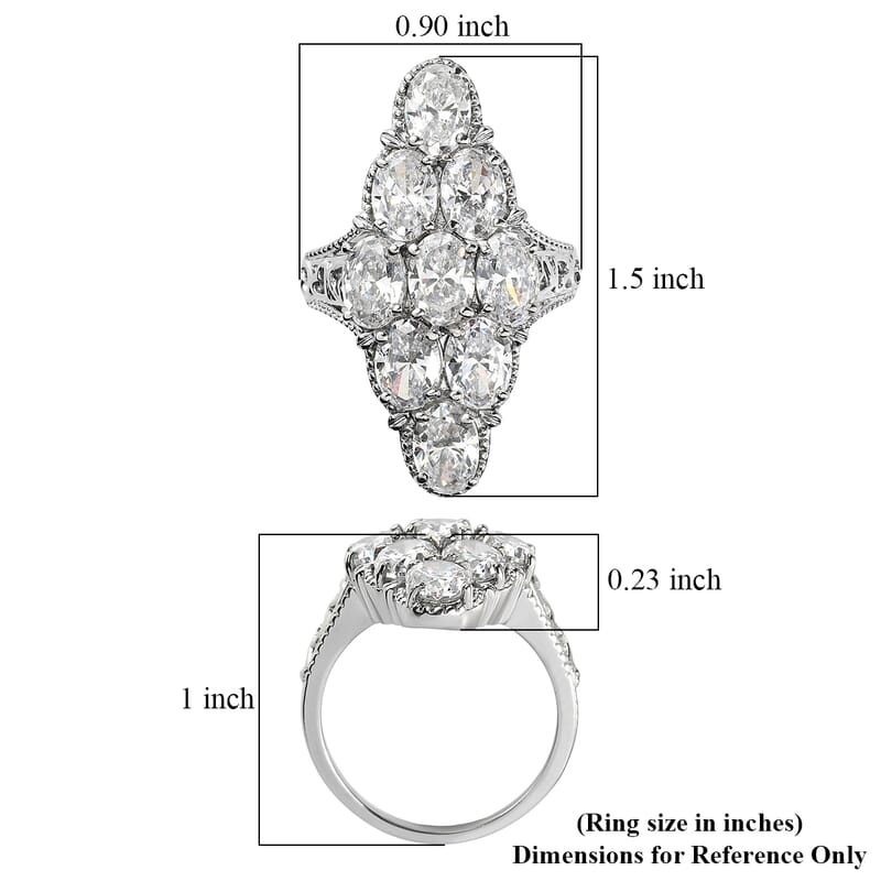 EverTrue Simulated Diamond Cluster Ring in Stainless Steel (Size 6.0) 12.00 ctw