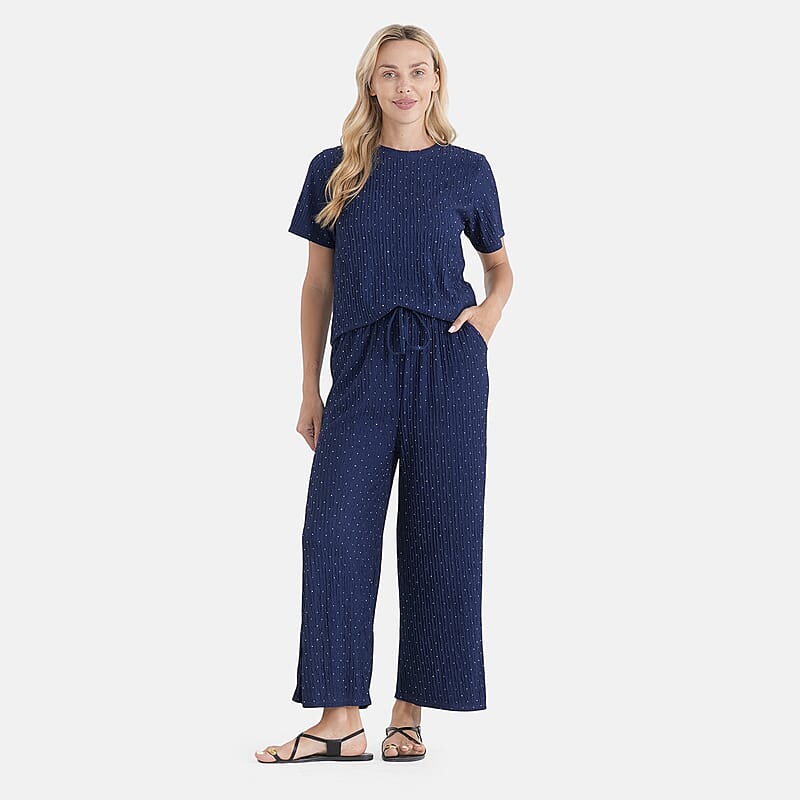 La Marey Navy Sparkle Knit Pant Set - One Size Missy