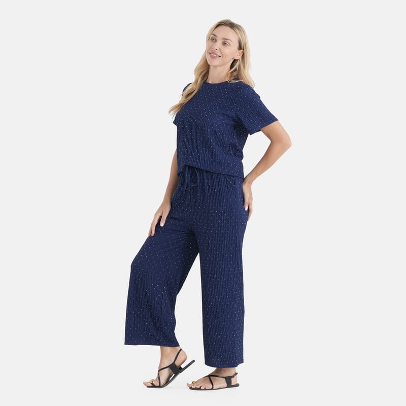 La Marey Navy Sparkle Knit Pant Set - One Size Missy