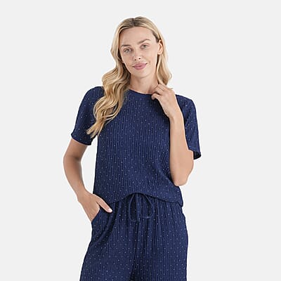 La Marey Navy Sparkle Knit Pant Set - One Size Missy