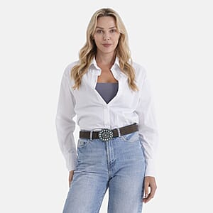 Brown Foux Leather Floral Pattern Buckle Belt